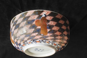 Japanese Imari Ceramic Bowl, Wiseman with Landscape, Turned over